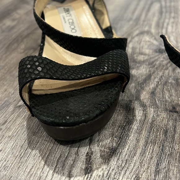 Jimmy Choo Black Embossed Leather Clog Sandals Studded Wood Heel Size 8 - Picture 10 of 13